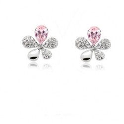Platinum plated lovely pink CZ diamonds cute flower earrings